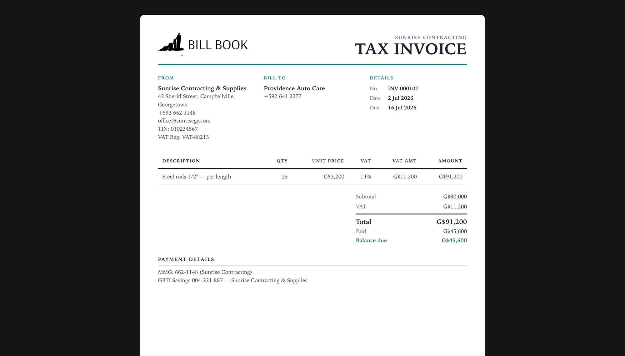 BillBook: An invoice that looks like you