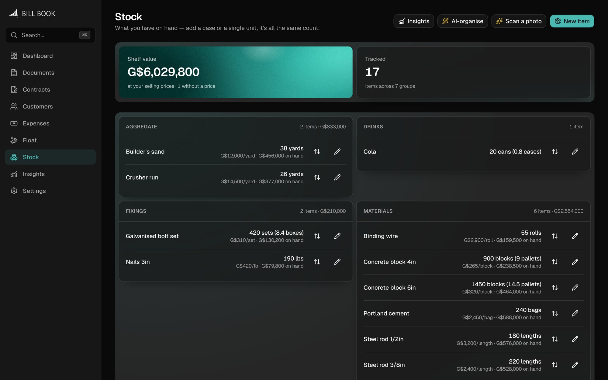 BillBook: Stock that keeps count