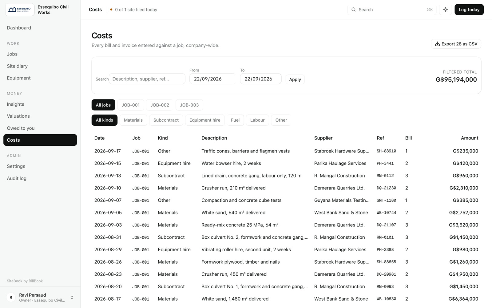 SiteBook by BillBook: Every bill against a job