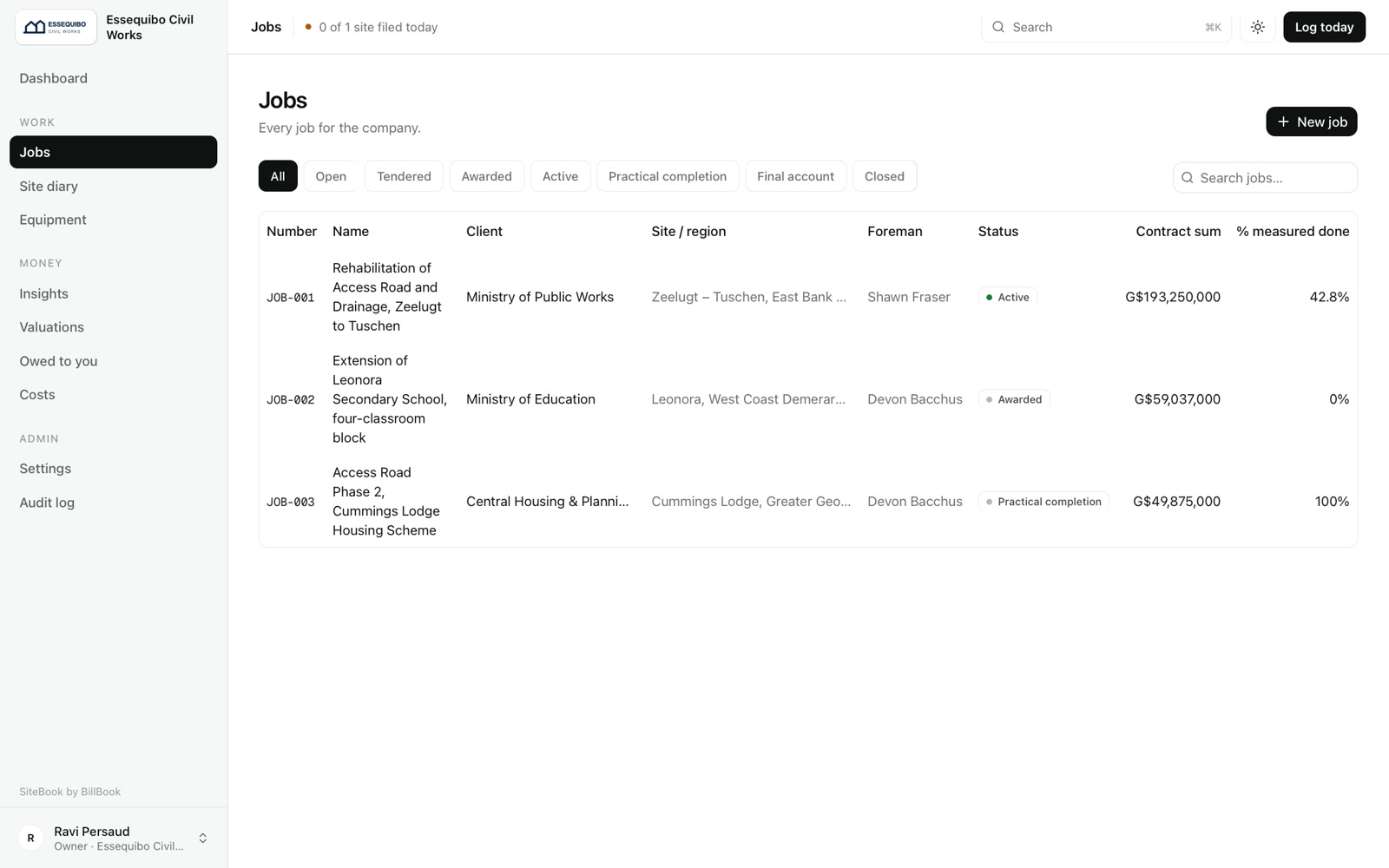 SiteBook by BillBook: Every job for the company
