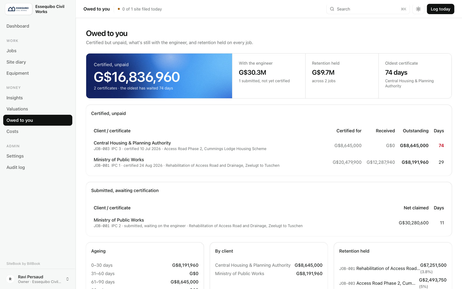 SiteBook by BillBook: Who owes you, and for how long